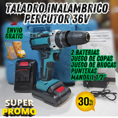 TALADRO PERCUTOR INALAMBRICO™ 36V MANDRIL 1/2" 🧰🛠️